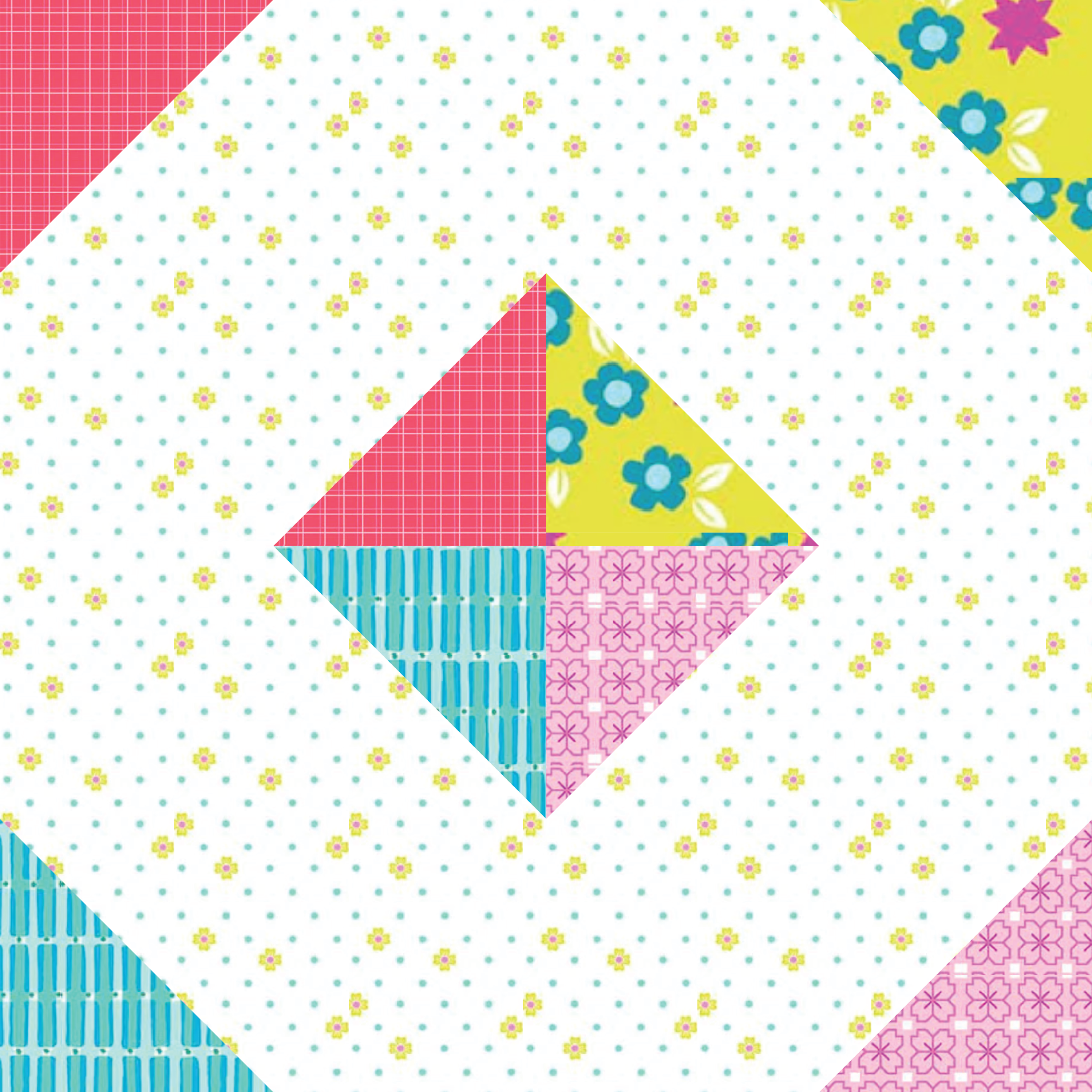 Colorful patchwork pattern with triangles on a white background